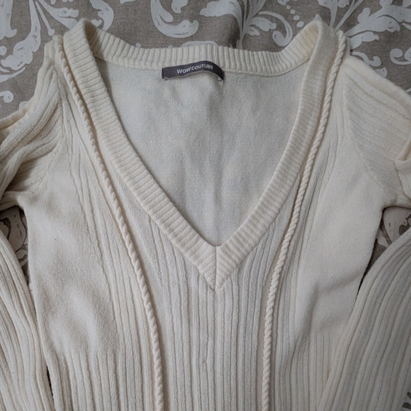 WOW Couture Cream V-Neck Ribbed Knit Dress - Picture 3 of 10
